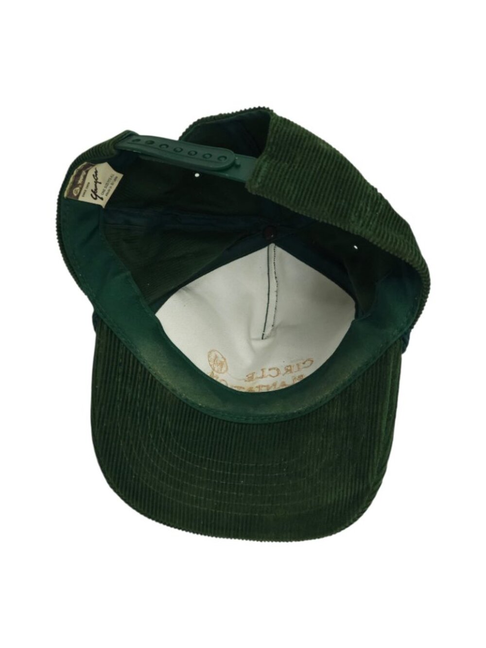 YoungAn Green Corduroy Rope Hat Snapback Circle M Plantation Cap Vtg 80s Trucker - Picture 5 of 13